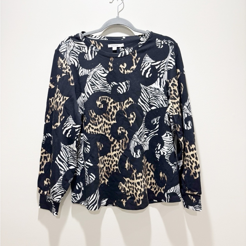 CHICOS Women’s Mixed Animal Print Long Sleeve Top Cotton Modal Blend Size Large